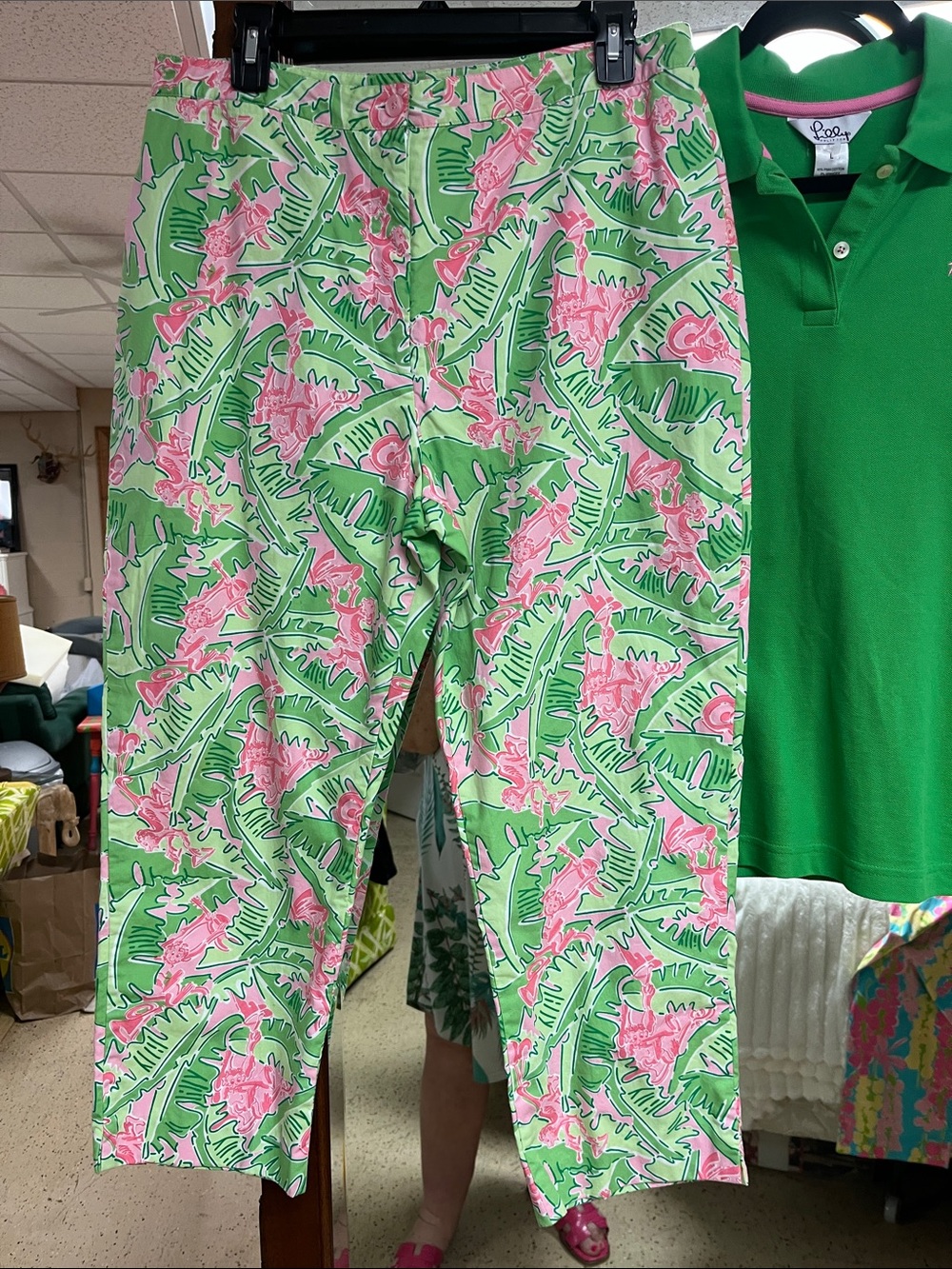 Lilly Pulitzer Green and Pink monkey Tropical Cropped Pants